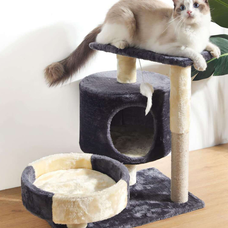 Fun Cat Products House Towers Cat Rubbing Post Climbing Tree Cat Condo Scratching Post Climbing Kitten Bed Climbing Shelf - Brown
