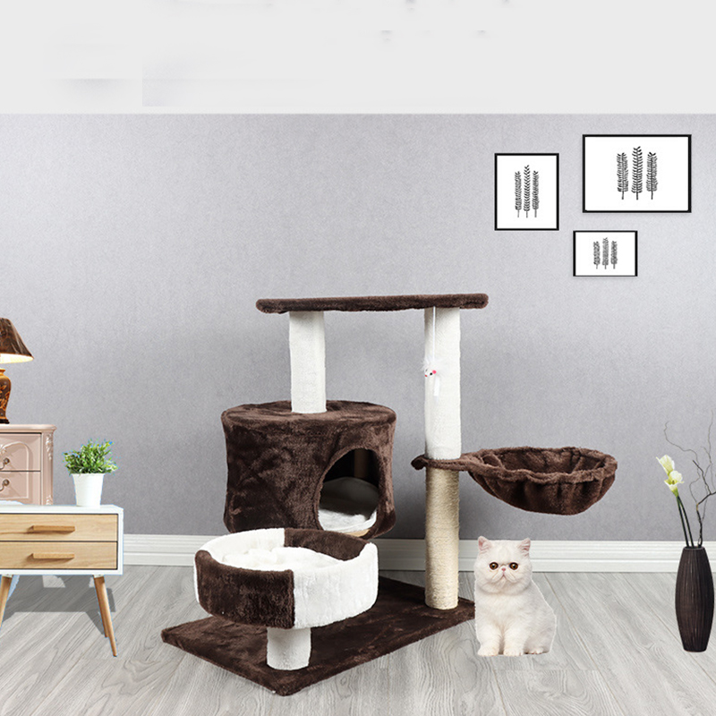 Fun Cat Products House Towers Cat Rubbing Post Climbing Tree Cat Condo Scratching Post Climbing Kitten Bed Climbing Shelf - Brown