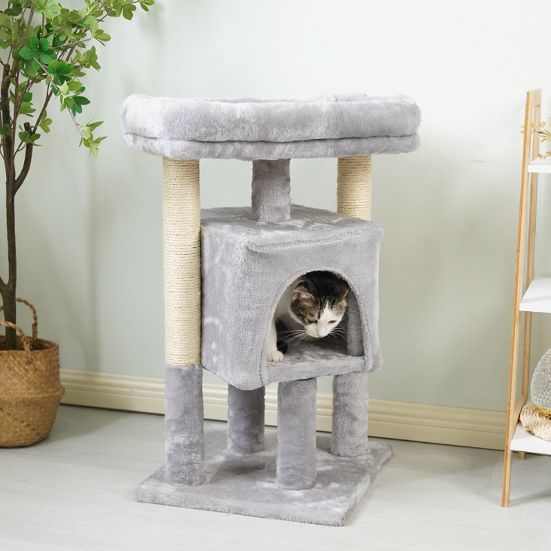 Fun Cat Tree House Towers Cat Post Climbing Tree Cat Condo Scratching Post Climbing Frame Cat Post Climbing Shelf - Grey