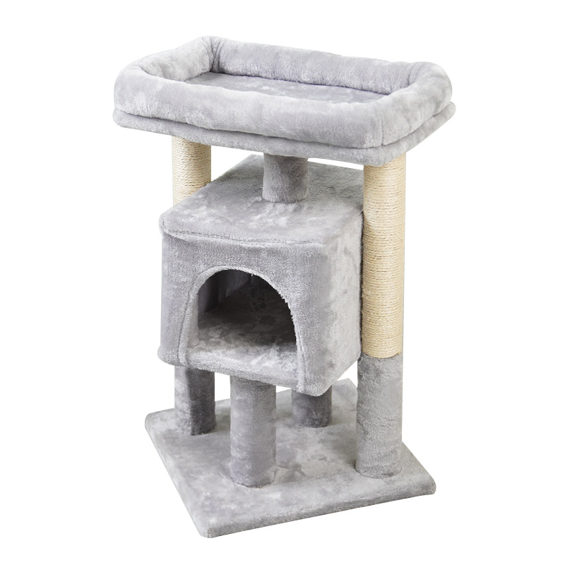 Fun Cat Tree House Towers Cat Post Climbing Tree Cat Condo Scratching Post Climbing Frame Cat Post Climbing Shelf - Grey
