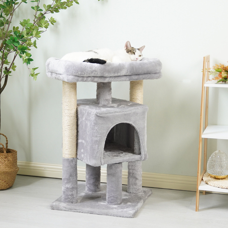 Fun Cat Tree House Towers Cat Post Climbing Tree Cat Condo Scratching Post Climbing Frame Cat Post Climbing Shelf - Grey