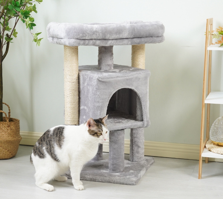 Fun Cat Tree House Towers Cat Post Climbing Tree Cat Condo Scratching Post Climbing Frame Cat Post Climbing Shelf - Grey