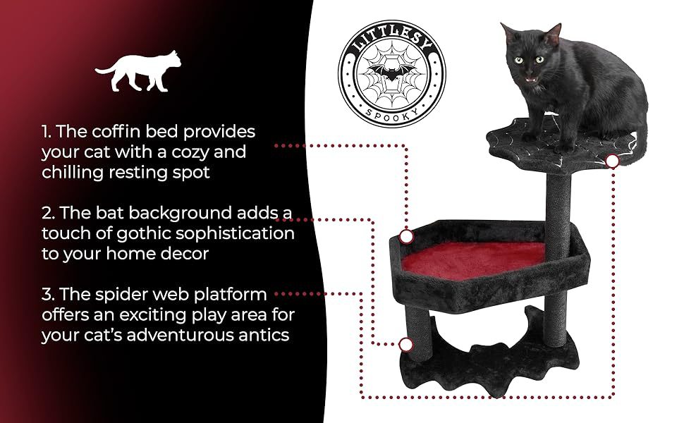 Halloween Bat Cat Tower Big Cats Climbing Tree Cat Condo Scratching Post Two Level Large Cat Climbing Cat Toy - Black