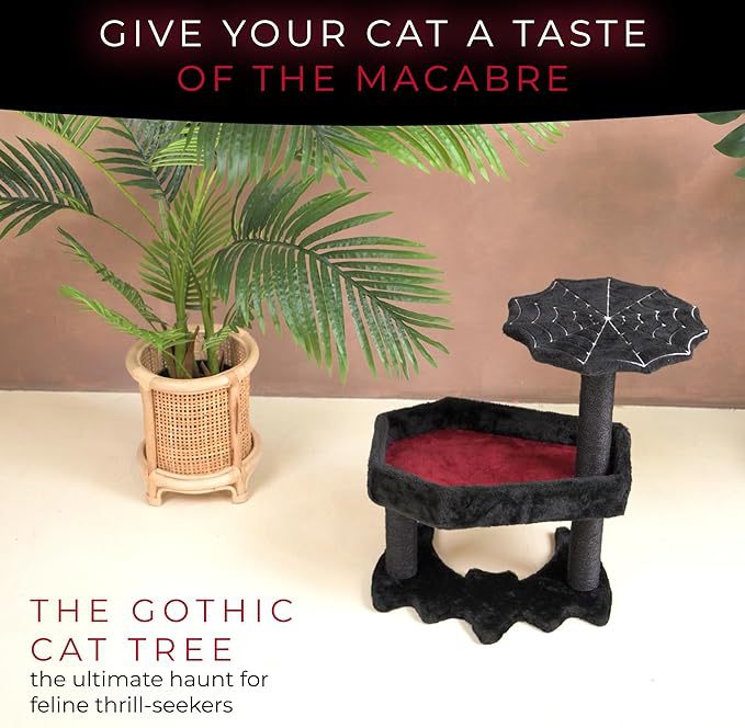 Halloween Bat Cat Tower Big Cats Climbing Tree Cat Condo Scratching Post Two Level Large Cat Climbing Cat Toy - Black