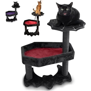 Halloween Bat Cat Tower Big Cats Climbing Tree Cat Condo Scratching Post Two Level Large Cat Climbing Cat Toy - Black