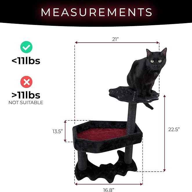 Halloween Bat Cat Tower Big Cats Climbing Tree Cat Condo Scratching Post Two Level Large Cat Climbing Cat Toy - Black