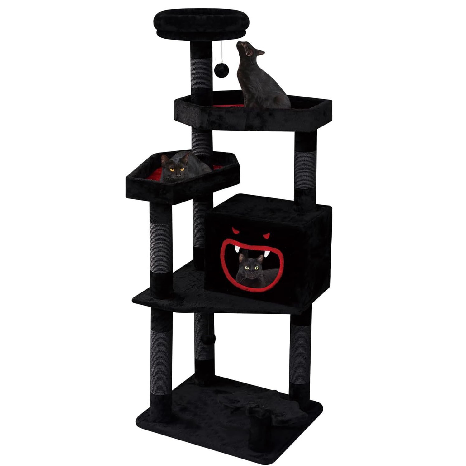Halloween Cat Villa Cat Tower Big Cats Climbing Tree Cat Condo Scratching Post Multi-Level Large Cat Climbing Capsule - Black