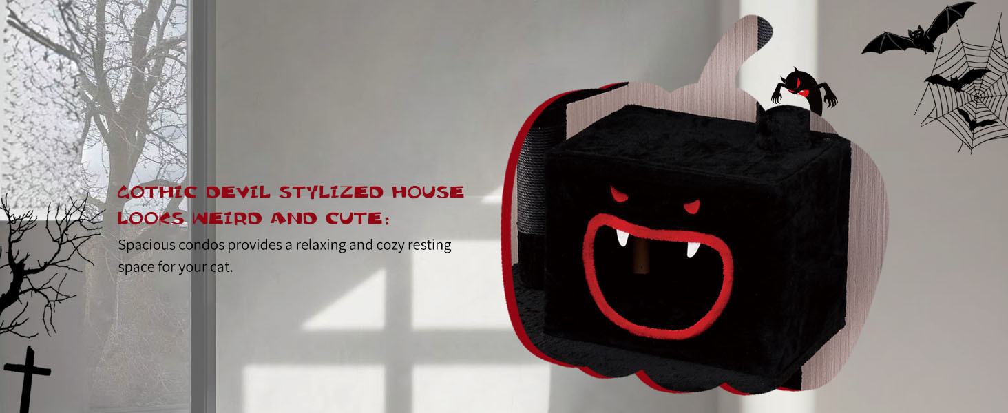 Halloween Cat Villa Cat Tower Big Cats Climbing Tree Cat Condo Scratching Post Multi-Level Large Cat Climbing Capsule - Black