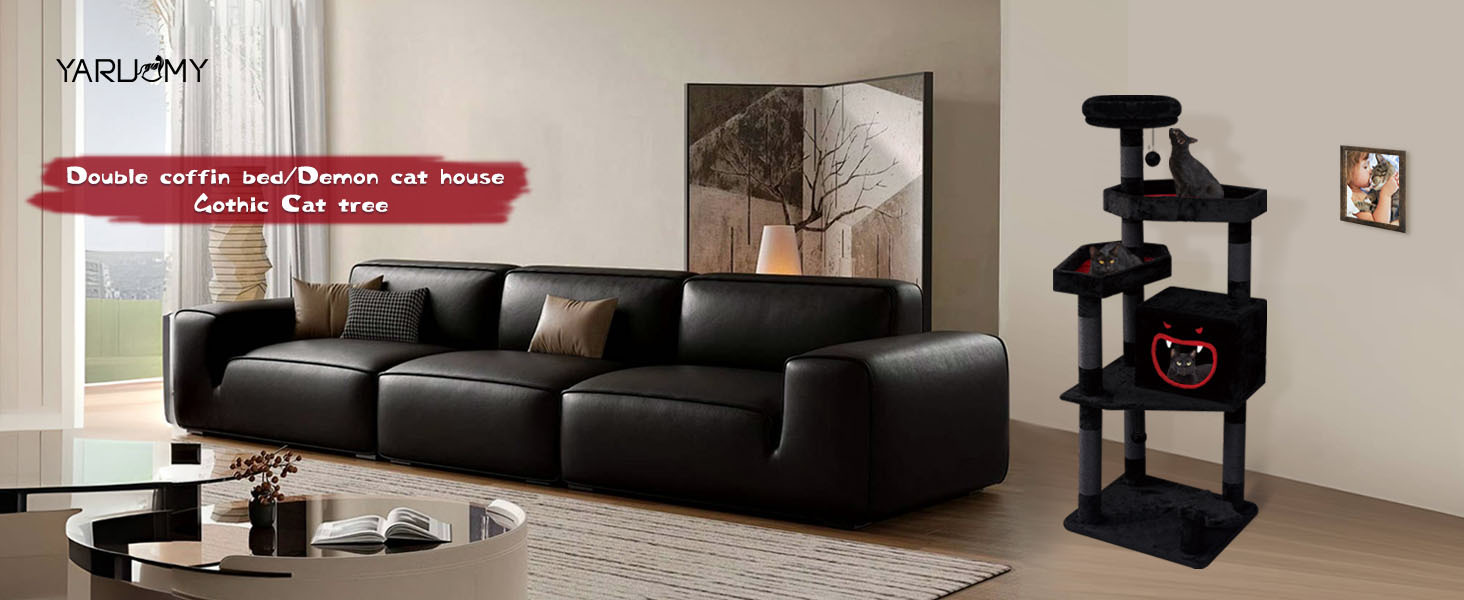 Halloween Cat Villa Cat Tower Big Cats Climbing Tree Cat Condo Scratching Post Multi-Level Large Cat Climbing Capsule - Black