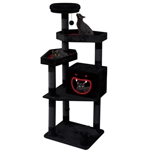 Halloween Cat Villa Cat Tower Big Cats Climbing Tree Cat Condo Scratching Post Multi-Level Large Cat Climbing Capsule - Black