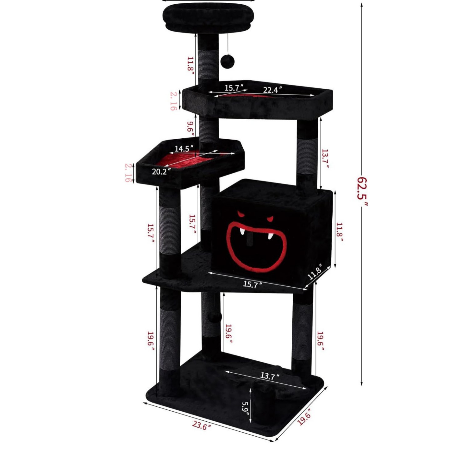 Halloween Cat Villa Cat Tower Big Cats Climbing Tree Cat Condo Scratching Post Multi-Level Large Cat Climbing Capsule - Black