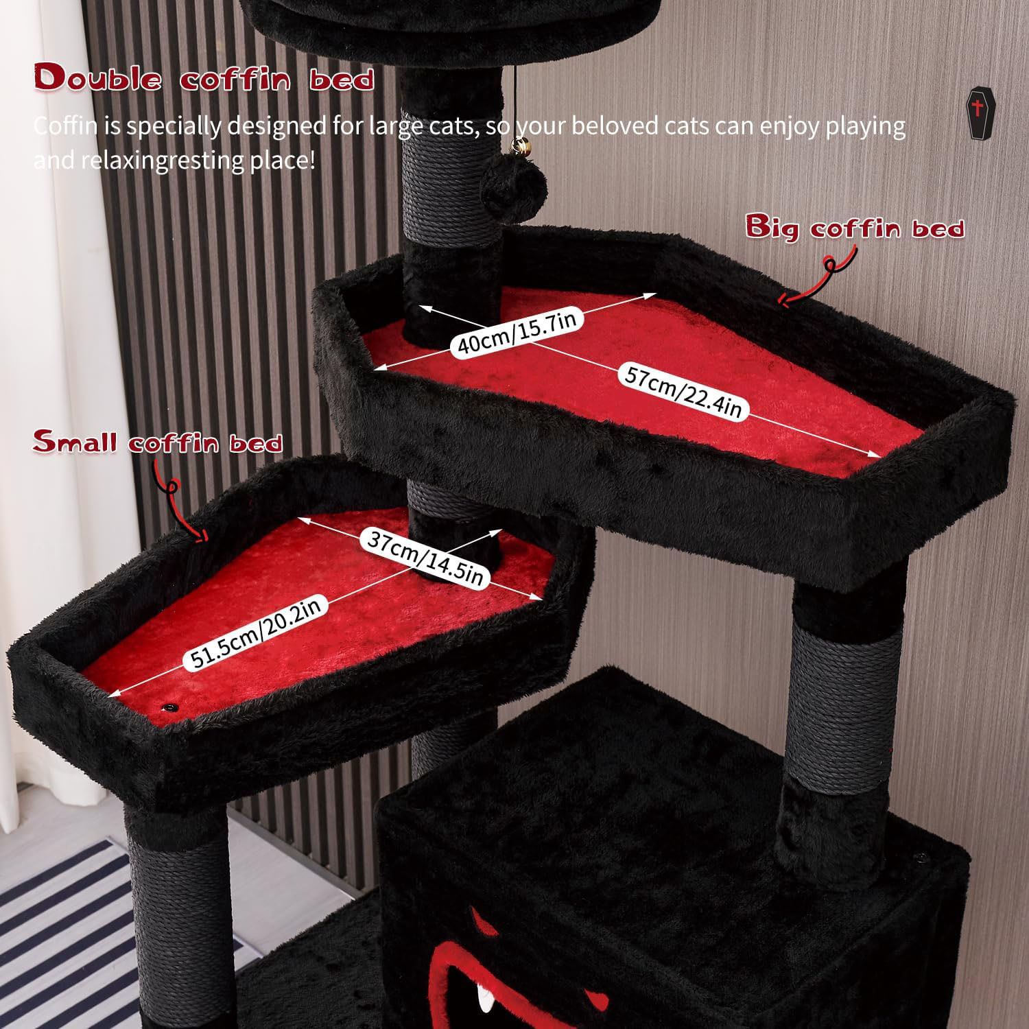 Halloween Cat Villa Cat Tower Big Cats Climbing Tree Cat Condo Scratching Post Multi-Level Large Cat Climbing Capsule - Black