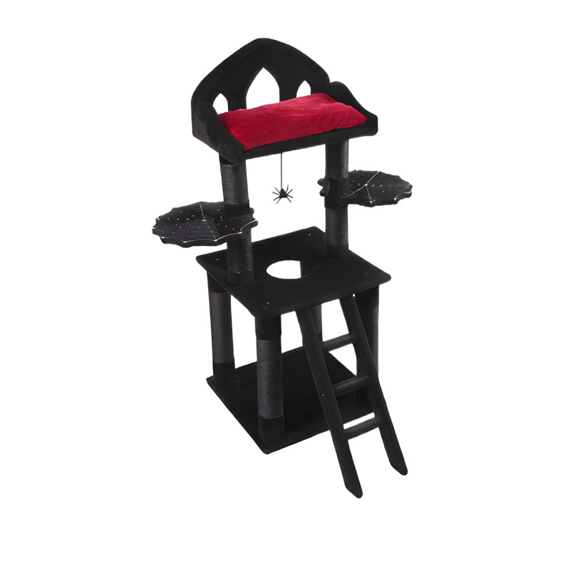 Halloween Pumpkin Cat Tower Big Cats Climbing Tree Cat Condo Scratching Post Multi-Level Large Cat Climbing Ladder Stairs - Black