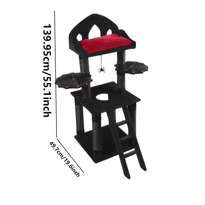 Halloween Pumpkin Cat Tower Big Cats Climbing Tree Cat Condo Scratching Post Multi-Level Large Cat Climbing Ladder Stairs - Black