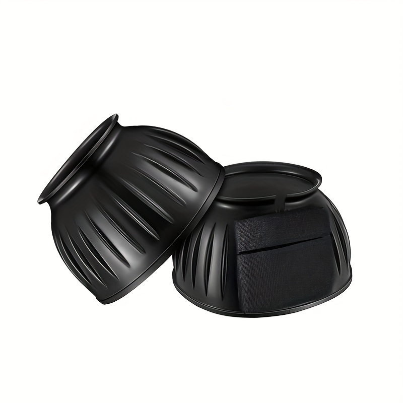 Horse Bell Boots No Rub Rubber For Enhanced Hoof Protection Quick Wrap Hook Loop Closure Ideal Turnout & Training - Classic Black