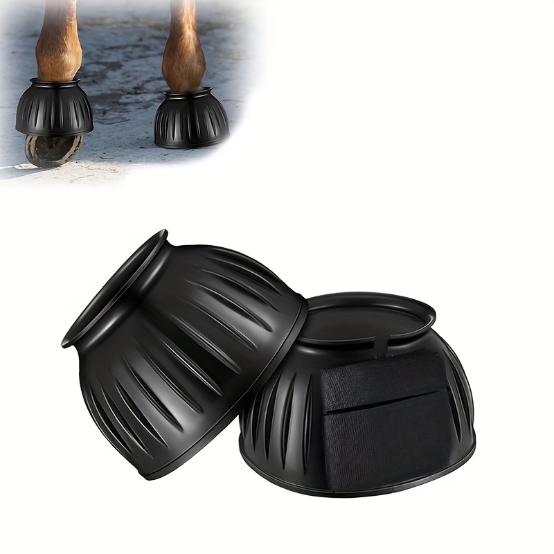 Horse Bell Boots No Rub Rubber For Enhanced Hoof Protection Quick Wrap Hook Loop Closure Ideal Turnout & Training - Classic Black