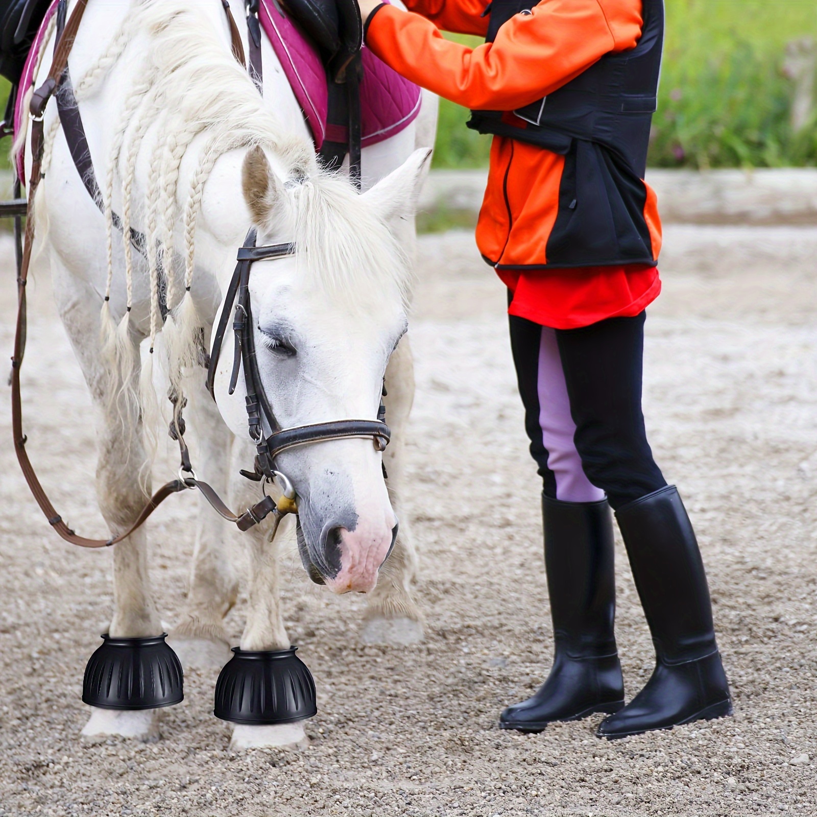 Horse Bell Boots No Rub Rubber For Enhanced Hoof Protection Quick Wrap Hook Loop Closure Ideal Turnout & Training - Classic Black