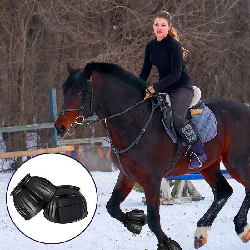 Horse Bell Boots No Rub Rubber For Enhanced Hoof Protection Quick Wrap Hook Loop Closure Ideal Turnout & Training - Classic Black