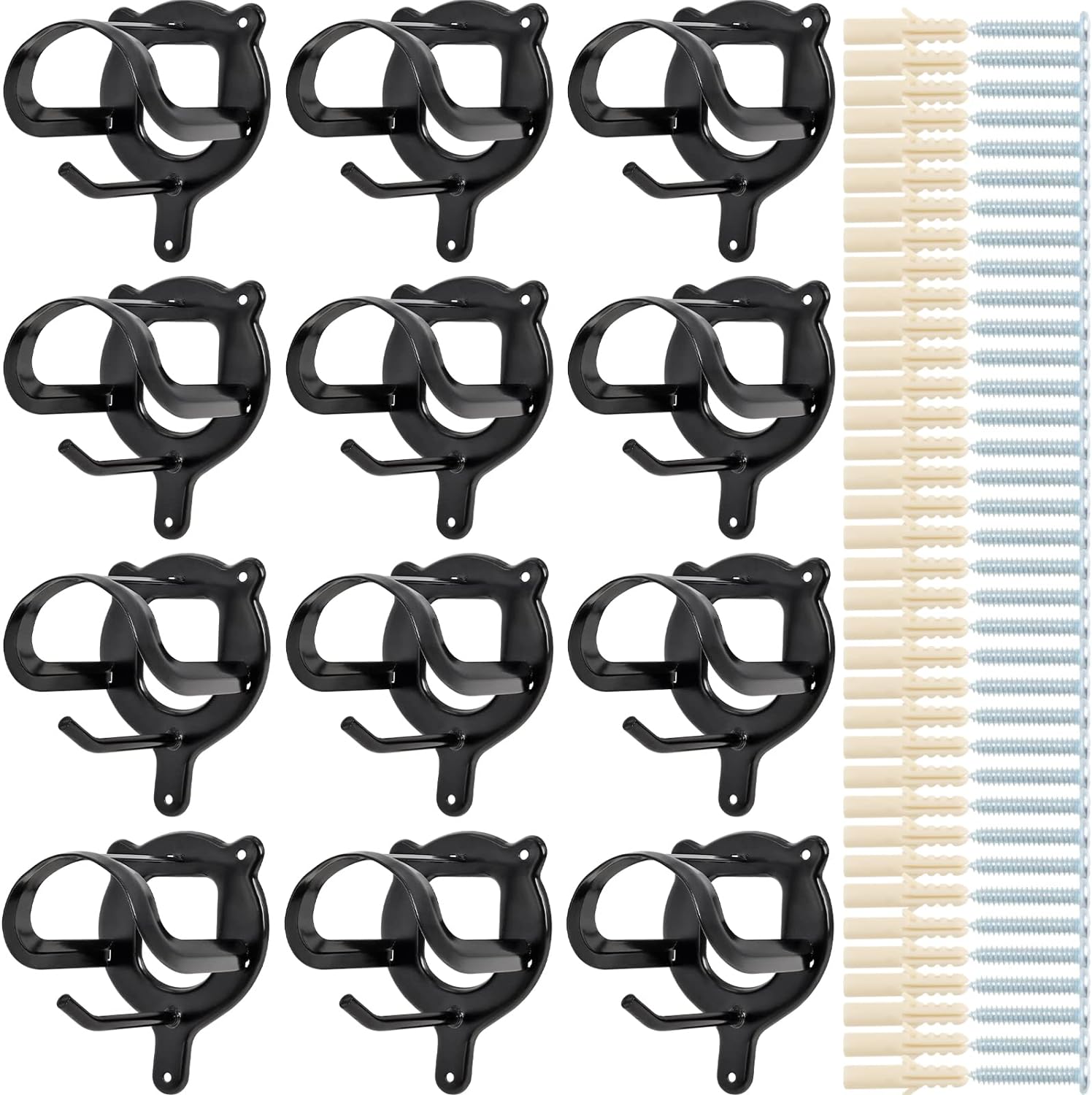 Horse Bridle Rack Bracket Hooks Tubes Screw Tack Storage Halter Hanger Metal Holder Room Blanket Wall Mount - Black 12 Counts