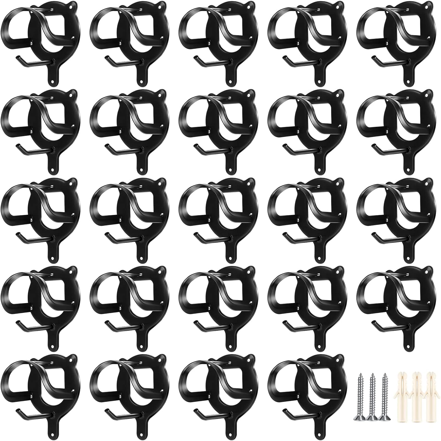 Horse Bridle Rack Bracket Hooks Tubes Screw Tack Storage Halter Hanger Metal Holder Room Blanket Wall Mount - Black 24 Counts