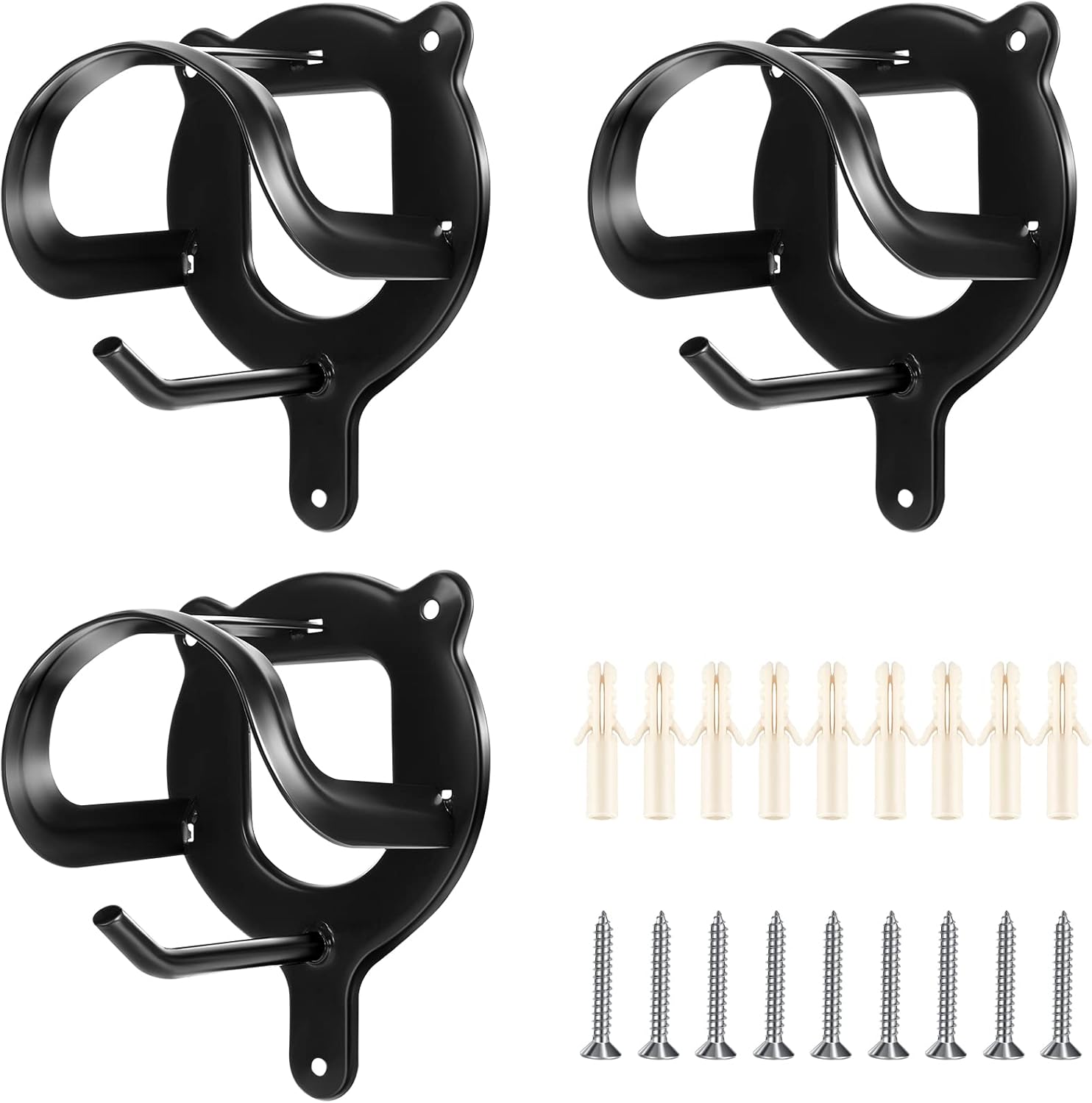 Horse Bridle Rack Bracket Hooks Tubes Screw Tack Storage Halter Hanger Metal Holder Room Blanket Wall Mount - Black 3 Counts