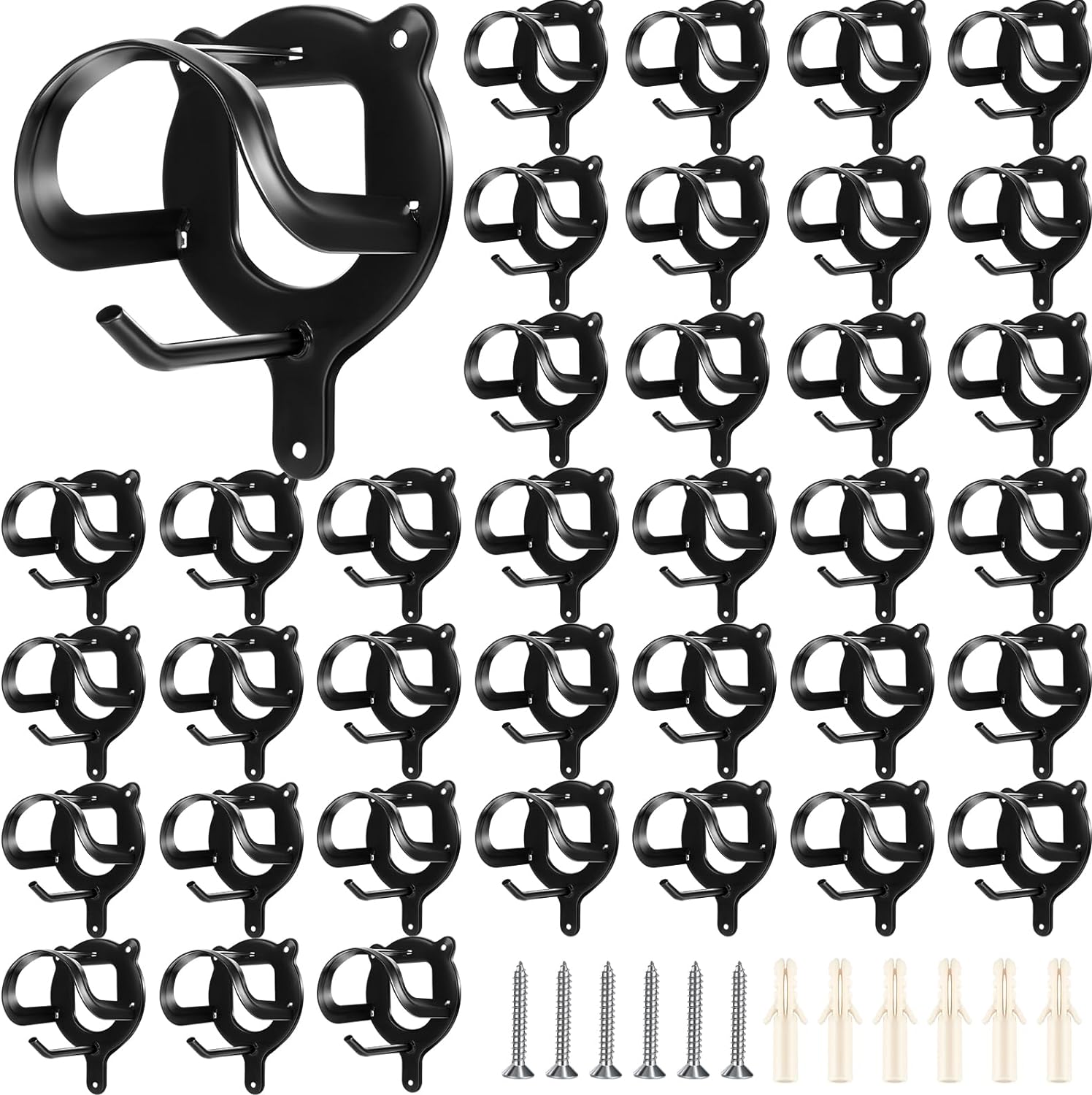 Horse Bridle Rack Bracket Hooks Tubes Screw Tack Storage Halter Hanger Metal Holder Room Blanket Wall Mount - Black 36 Counts