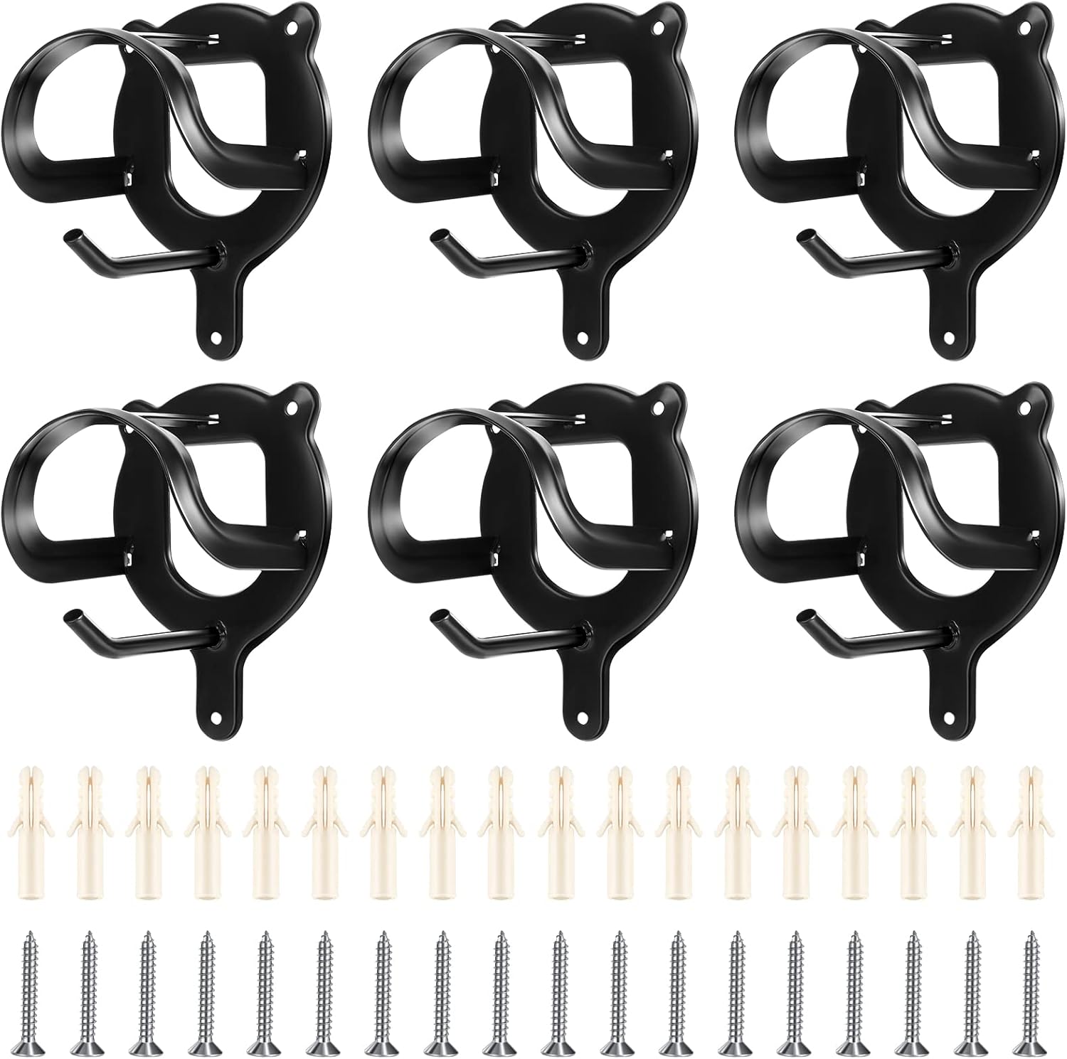 Horse Bridle Rack Bracket Hooks Tubes Screw Tack Storage Halter Hanger Metal Holder Room Blanket Wall Mount - Black 6 Counts