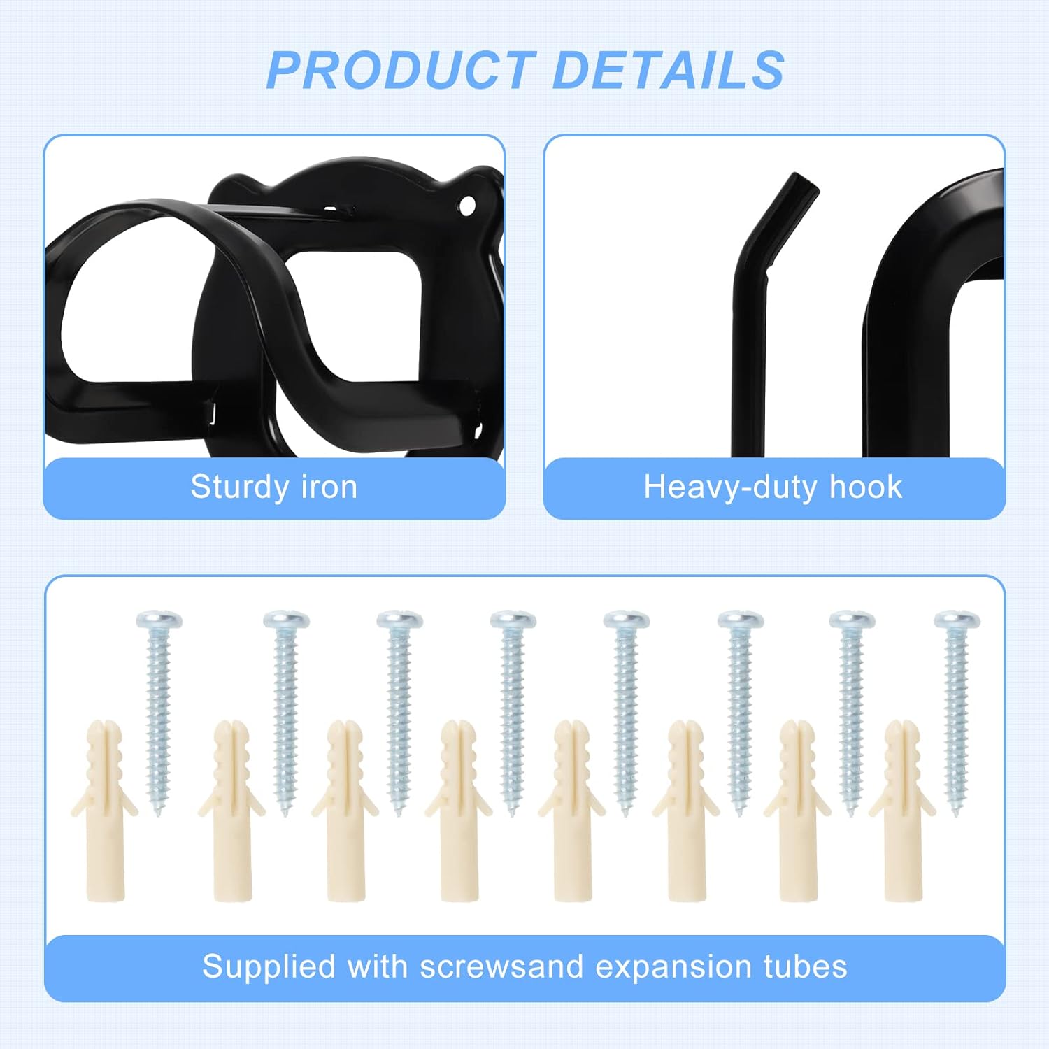 Horse Bridle Rack Bracket Hooks Tubes Screw Tack Storage Halter Hanger Metal Holder Room Blanket Wall Mount - Black 6 Counts