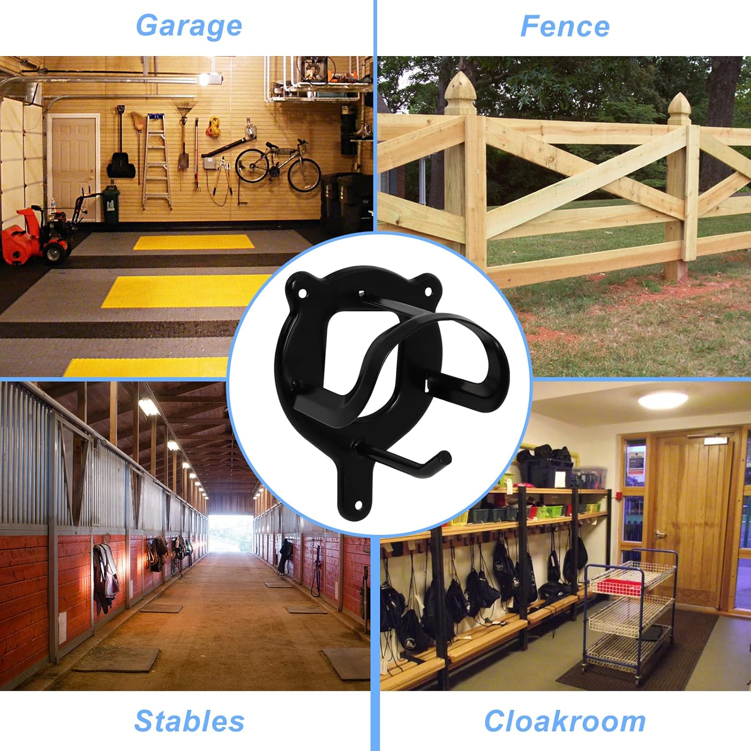 Horse Bridle Rack Bracket Hooks Tubes Screw Tack Storage Halter Hanger Metal Holder Room Blanket Wall Mount - Black 6 Counts