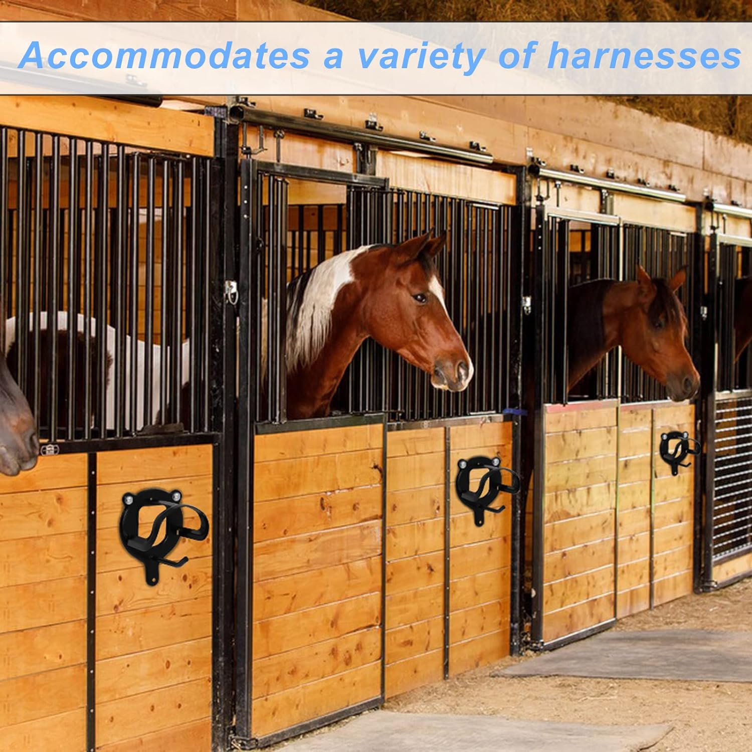 Horse Bridle Rack Bracket Hooks Tubes Screw Tack Storage Halter Hanger Metal Holder Room Blanket Wall Mount - Black 6 Counts