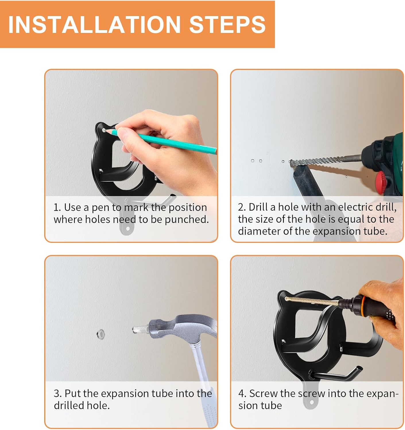 Horse Bridle Rack Bracket Hooks Tubes Screw Tack Storage Halter Hanger Metal Holder Room Blanket Wall Mount - Black 6 Counts