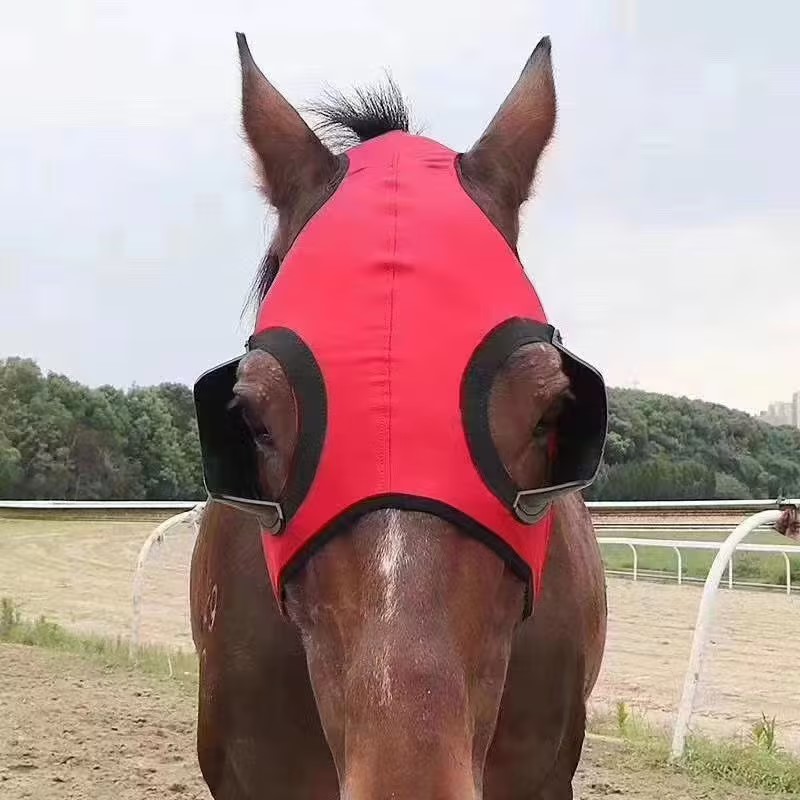 Horse Eye Protection Hood Shatterproof UV Protection Flexible Lens For Corneal Ulcers Eye Injuries Compatible Horse Fly Mask - Red