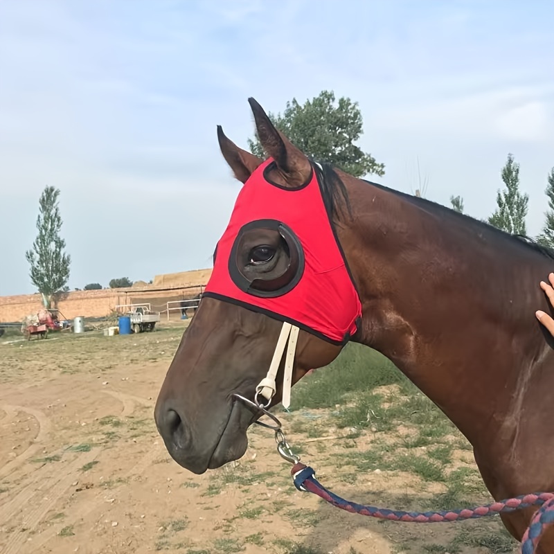 Horse Eye Protection Hood Shatterproof UV Protection Flexible Lens For Corneal Ulcers Eye Injuries Compatible Horse Fly Mask - Red