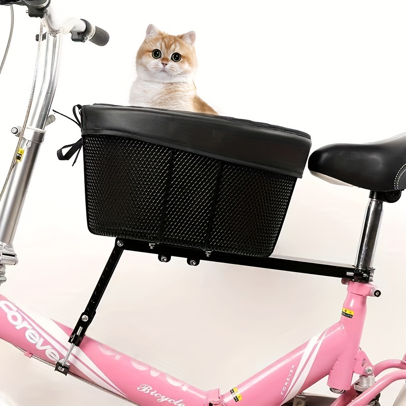 Iron frame Leather Pet Bike Bicycle Basket Durable Mesh Dog Cat Carrier Ideal For Shopping Outdoor Adventures - Mountain Bikes