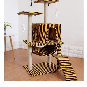 Kitten Cat Small Cat Tower For Indoor Cats Climbing Tree Cat Condo Scratching Post Cat Stairs Cat Hammock Cat Climber - Zebra Yellow