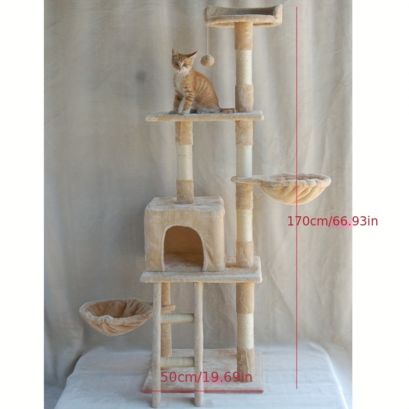 Large Cat Tower For Big Cats Cat Climbing Tree Cat Condo Scratching Post Multi-Level Large Cat Climbing Ladder Stairs - 6 Floors Beige