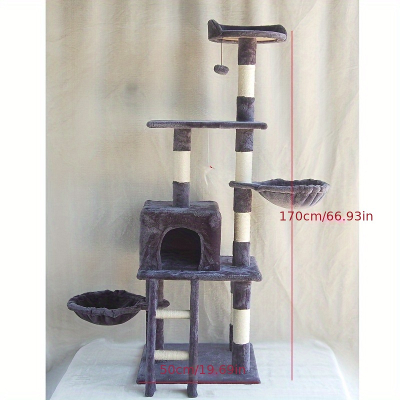 Large Cat Tower For Big Cats Cat Climbing Tree Cat Condo Scratching Post Multi-Level Large Cat Climbing Ladder Stairs - 6 Floors Grey