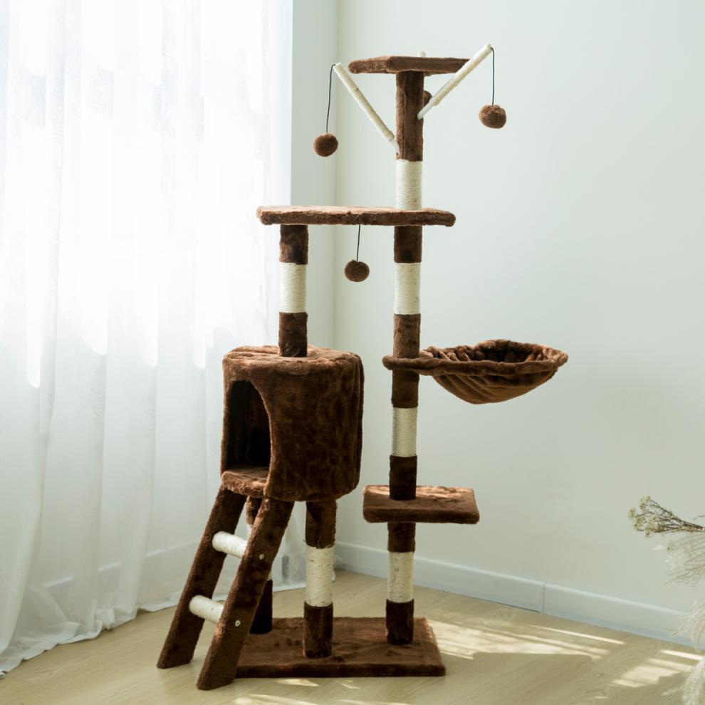 Large Cat Tower For Big Cats Cat Climbing Tree Cat Condo Scratching Post Multi-Level Large Cat Climbing Ladder Stairs - Coffee