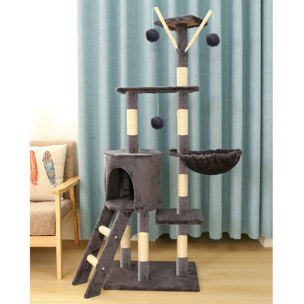Large Cat Tower For Big Cats Cat Climbing Tree Cat Condo Scratching Post Multi-Level Large Cat Climbing Ladder Stairs - Dark Grey