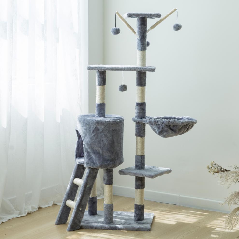 Large Cat Tower For Big Cats Cat Climbing Tree Cat Condo Scratching Post Multi-Level Large Cat Climbing Ladder Stairs - Grey