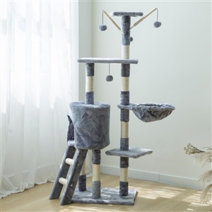 Large Cat Tower For Big Cats Cat Climbing Tree Cat Condo Scratching Post Multi-Level Large Cat Climbing Ladder Stairs - Grey