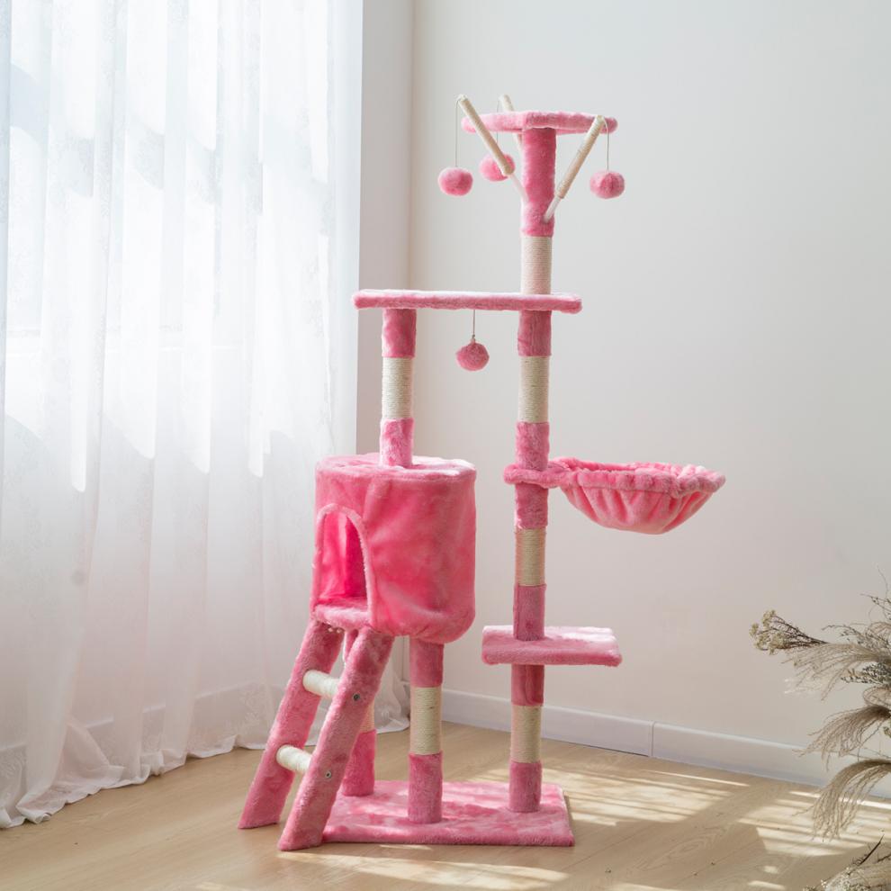 Large Cat Tower For Big Cats Cat Climbing Tree Cat Condo Scratching Post Multi-Level Large Cat Climbing Ladder Stairs - Pink