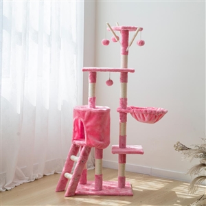 Large Cat Tower For Big Cats Cat Climbing Tree Cat Condo Scratching Post Multi-Level Large Cat Climbing Ladder Stairs - Pink