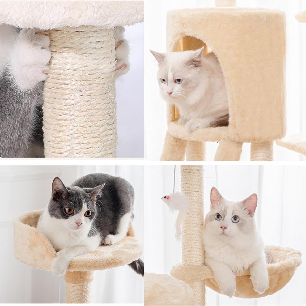 Large Cat Tower For Big Cats Cat Climbing Tree Cat Condo Scratching Post Multi-Level Large Cat Climbing Ladder Stairs - Grey