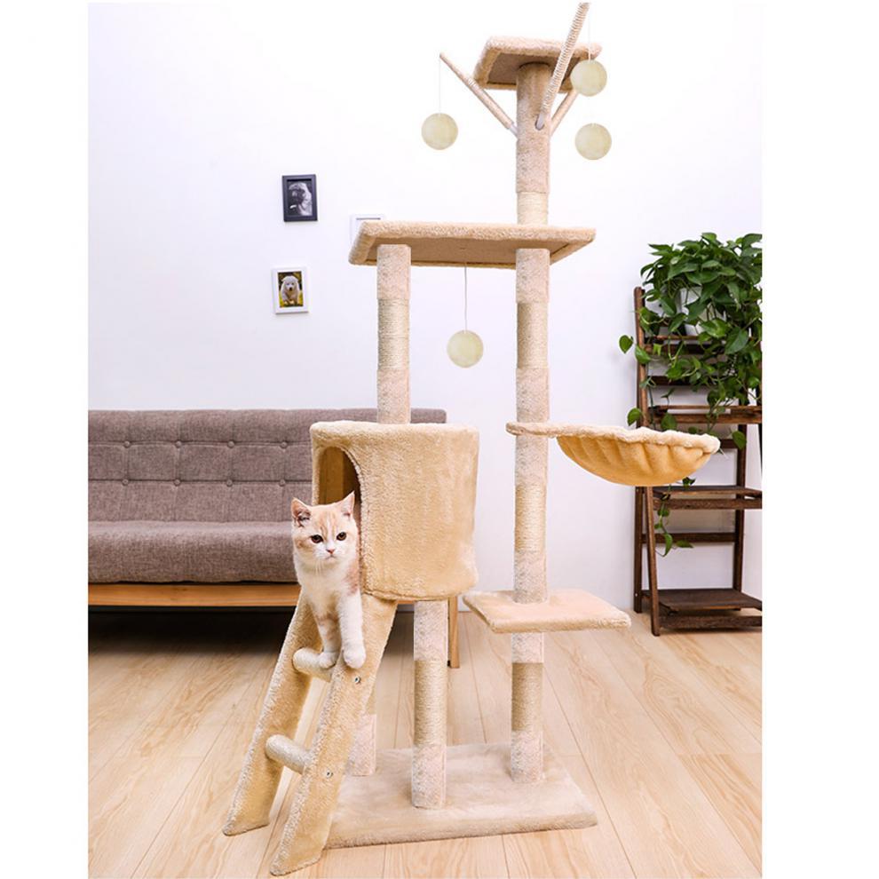 Large Cat Tower For Big Cats Cat Climbing Tree Cat Condo Scratching Post Multi-Level Large Cat Climbing Ladder Stairs - Grey