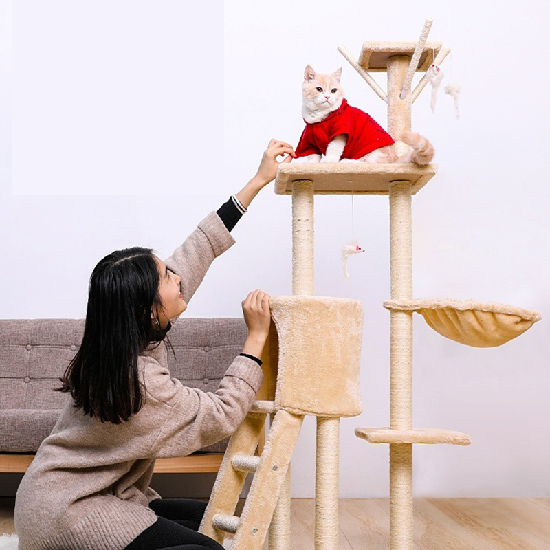 Large Cat Tower For Big Cats Cat Climbing Tree Cat Condo Scratching Post Multi-Level Large Cat Climbing Ladder Stairs - Grey