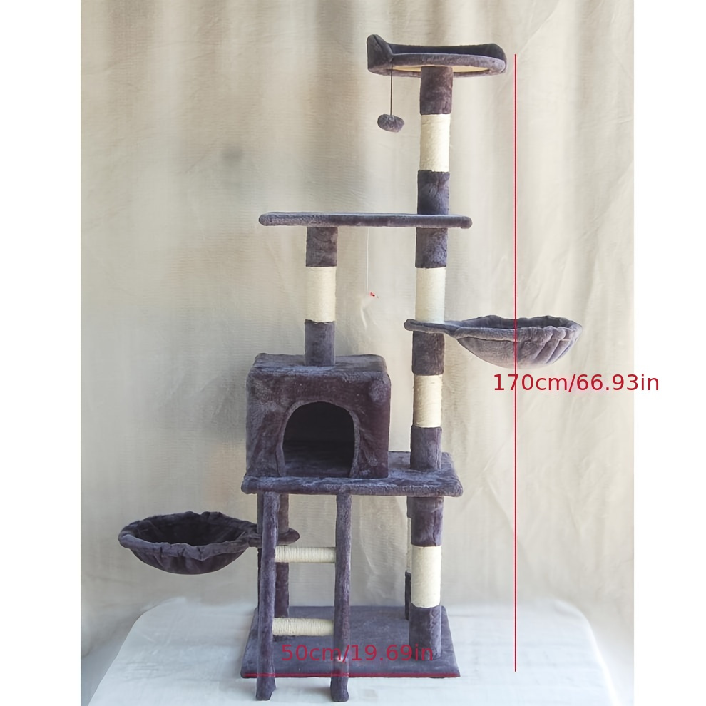 Large Cat Tower For Big Cats Cat Climbing Tree Cat Condo Scratching Post Multi-Level Large Cat Climbing Ladder Stairs - Grey