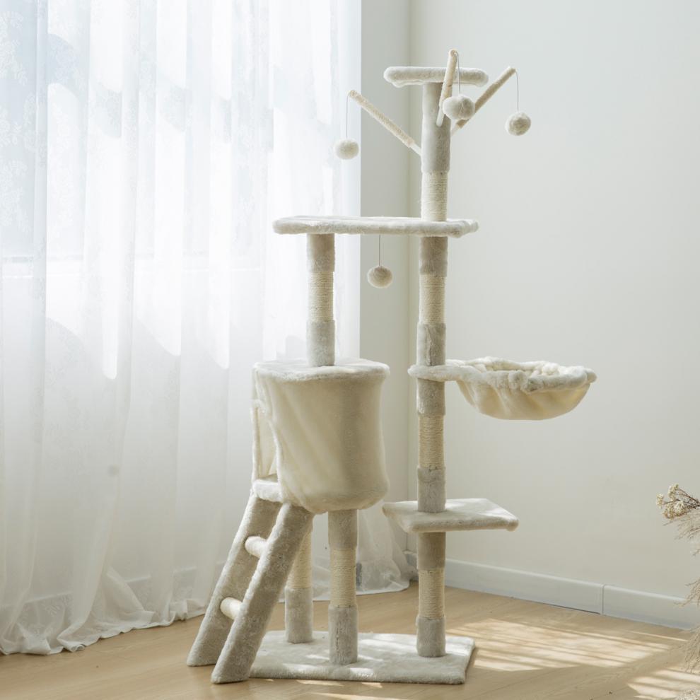 Large Cat Tower For Big Cats Cat Climbing Tree Cat Condo Scratching Post Multi-Level Large Cat Climbing Ladder Stairs - White