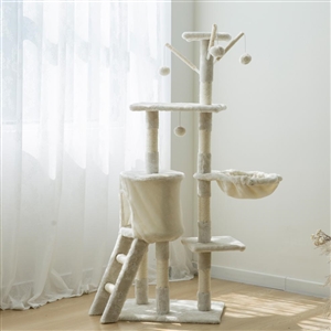 Large Cat Tower For Big Cats Cat Climbing Tree Cat Condo Scratching Post Multi-Level Large Cat Climbing Ladder Stairs - White