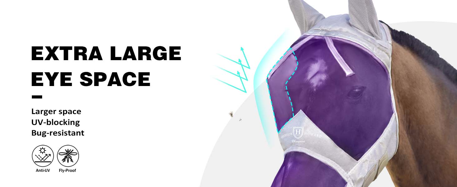 Long Nose Polyester Mosquito Repellent Summer Breathable Horse Fly Mask Best Mesh Ride Horse Supplies - Black